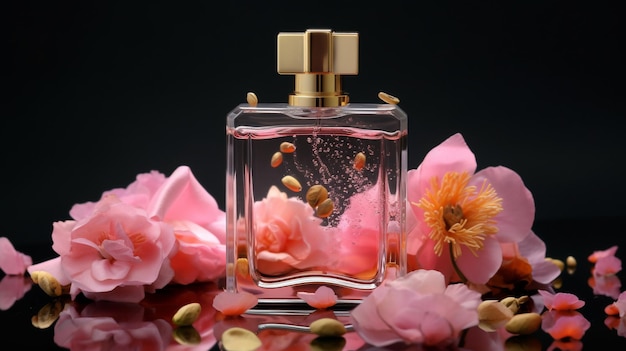 bottle of perfume with flower