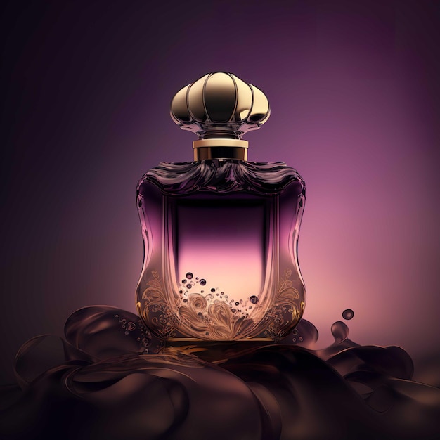 A bottle of perfume with a gold cap on the front