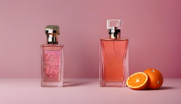 A bottle of perfume with Pink background