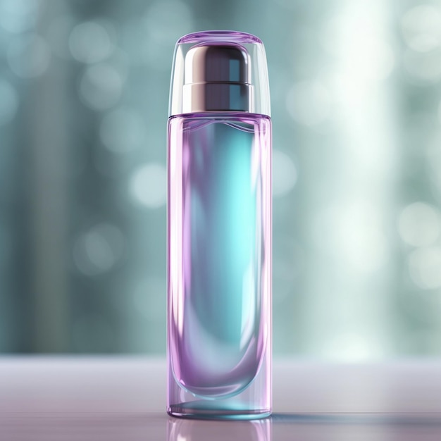 a bottle of perfume with a purple bottle of mouthwash.