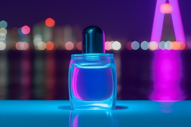 Premium AI Image | A bottle of perfume with a purple light in the