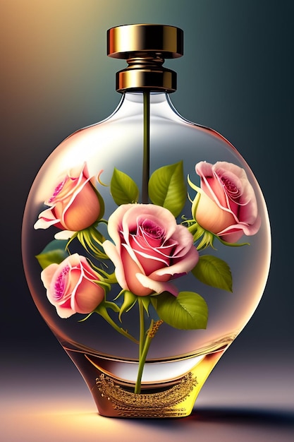 Photo a bottle of perfume with roses on it