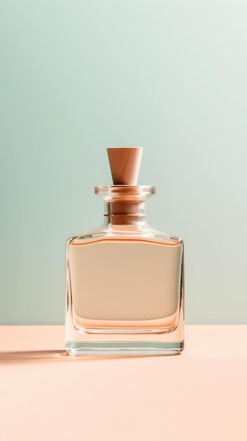 A bottle of perfume with a wooden cap