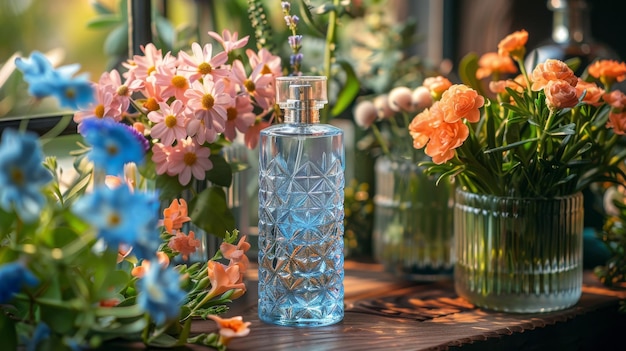 Bottle of Perfume on Wooden Table