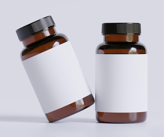 bottle pills supplement bottle mock up blank label 3d illustration isolated on backgr