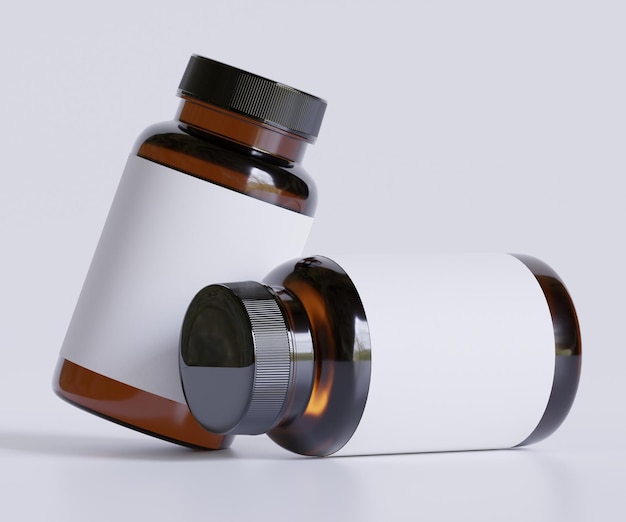 bottle pills supplement bottle mock up blank label 3d illustration isolated on backgr