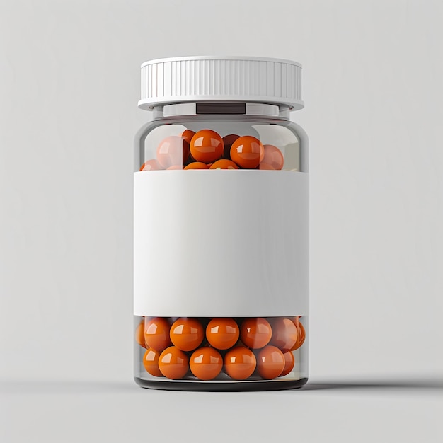 Photo a bottle of pills with a white label that says  the oranges are in a white container