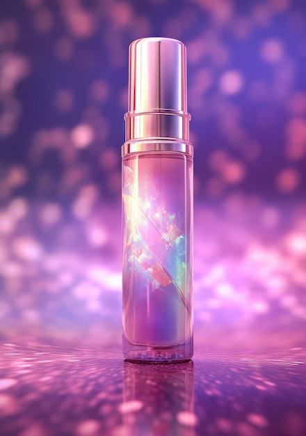 Bottle of pink lipstick on a pinkpurple background by Generative AI