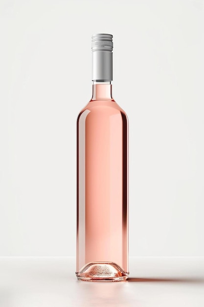 a bottle of pink wine sitting on a table