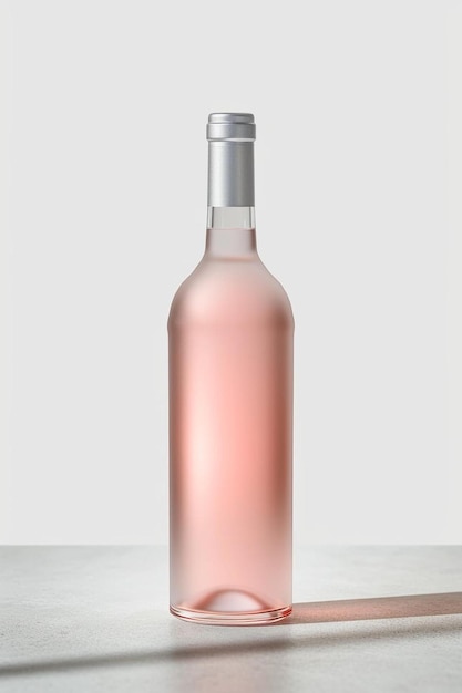 a bottle of pink wine sitting on a table