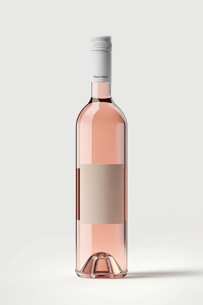 Foto una bottiglia di vino rosa su una superficie bianca