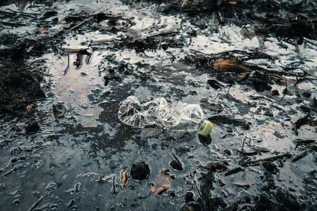 川の中のプラスチックボトル