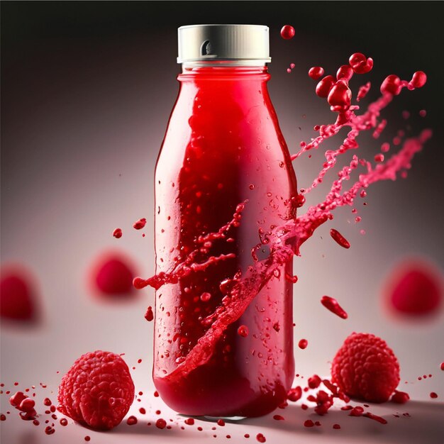 Premium AI Image A bottle of raspberry juice with raspberry grains