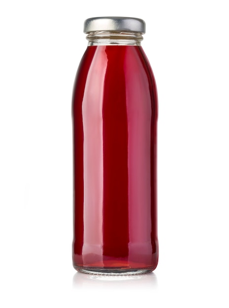 Bottle of red juice isolated on white