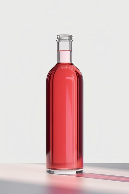 a bottle of red liquid sitting on a table