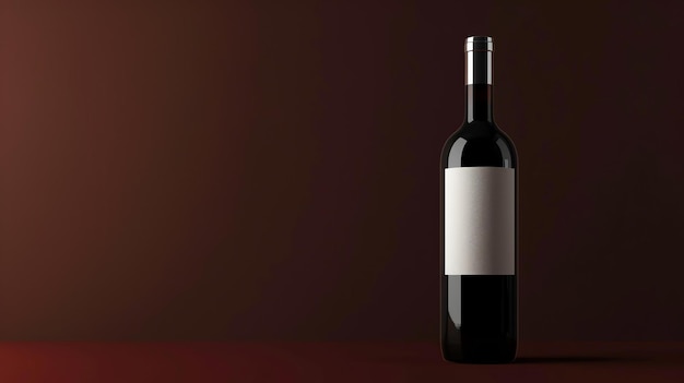 Photo a bottle of red wine on a dark red background the bottle is dark green and has a silver cap the label is blank
