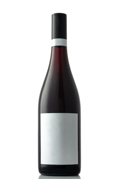 A bottle of red wine on a white isolated background