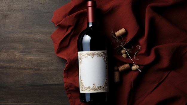 Photo bottle of red wine with a glass of wine on the wooden background