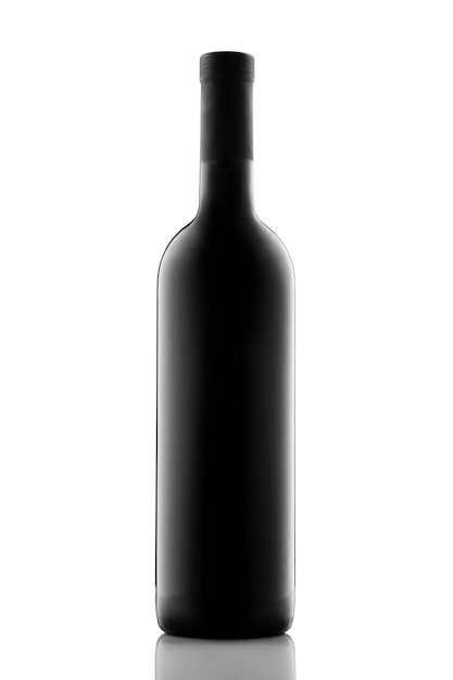 Bottle of red wine without label isolated on white background