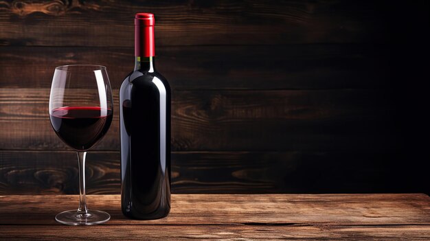 Premium AI Image | A bottle of red wine on a wooden background
