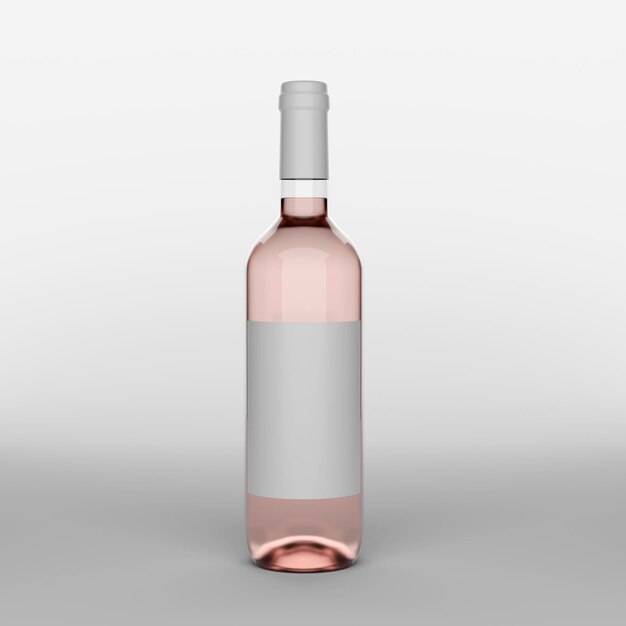 Foto bottiglia di vino rosato con etichetta su sfondo bianco illustrazione di realismo 3d
