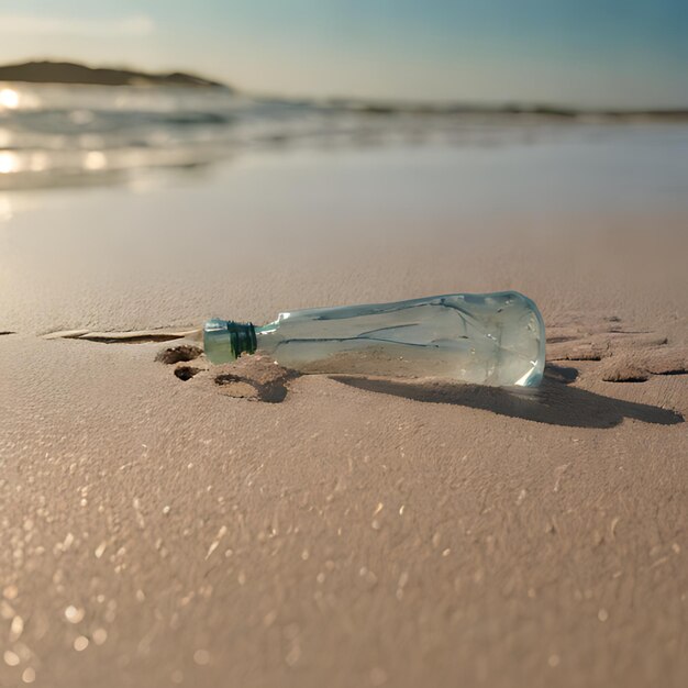 Foto una bottiglia di conchiglie di mare giace sulla sabbia
