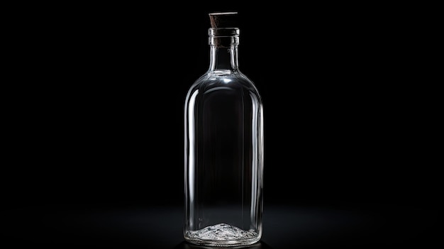 a bottle of sea shells sits in a black background.