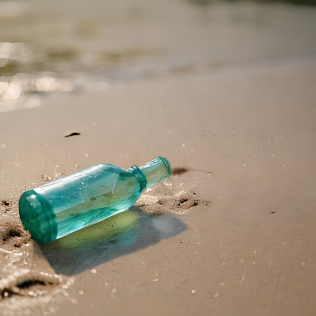 Photo a bottle of seafoam lies on the sand