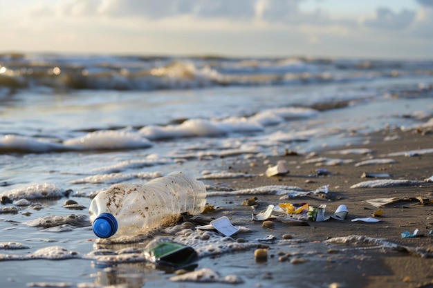 Bottle on the seashore garbage environmental problems