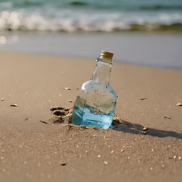 Photo a bottle of seaweed is laying on the beach