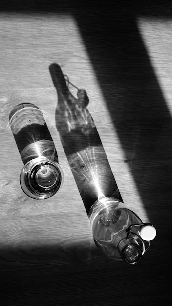 Bottle shadow black and white picture