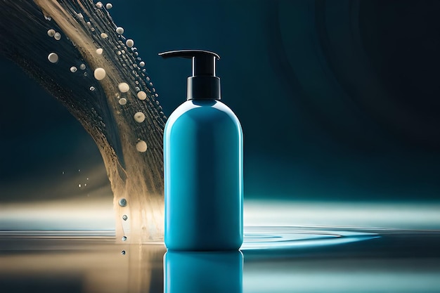 Photo a bottle of shampoo with a blue background and the words soap on it.