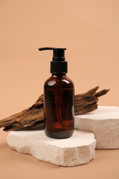 a bottle of shampoo with minimal background