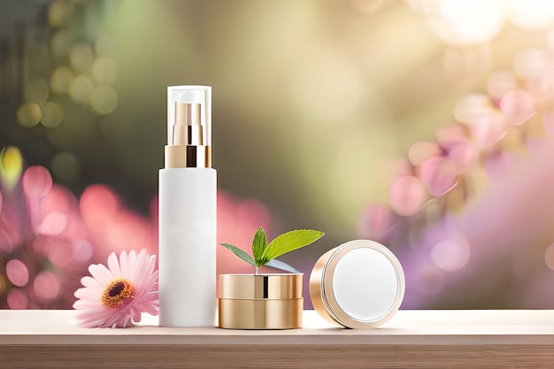 Photo a bottle of skincare product with a plant on the side.