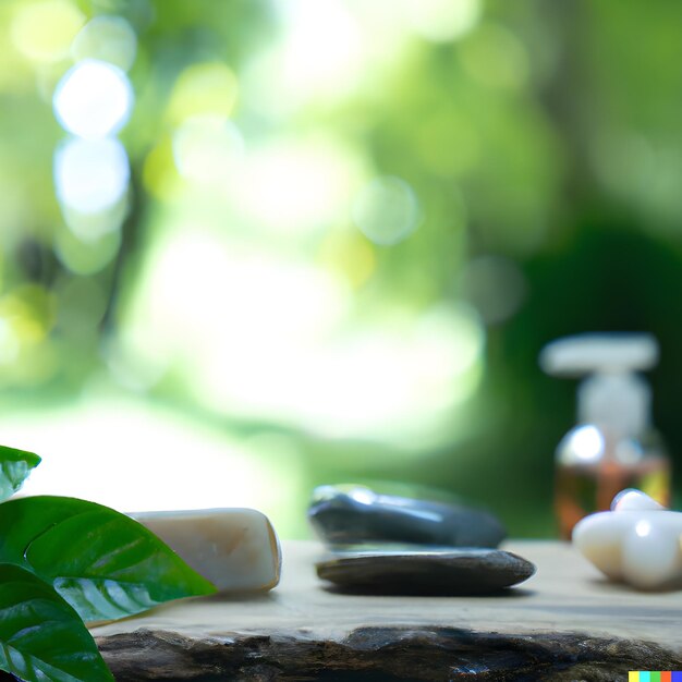 A bottle of soap sits on a table next to a bottle of soap.