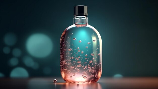 A bottle of soap with a blue pump on the bottomgenerative ai