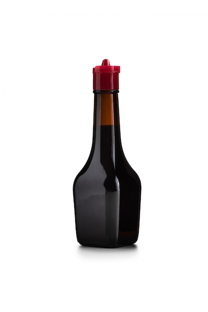 Bottle soy sauce on isolated white background