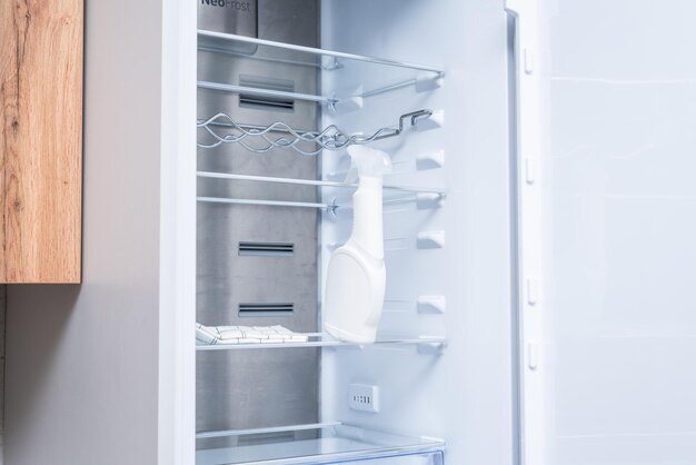 A bottle of spray for cleaning the refrigerator