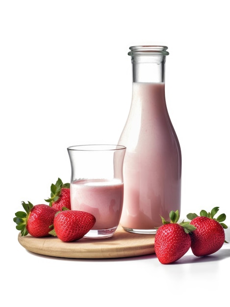 Bottle of strawberry milk isolated on white background