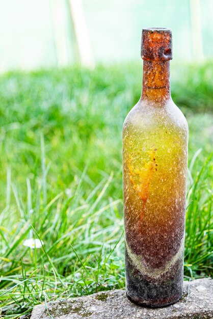 bottle vintage glassware glass bottle for wine empty dirty kitchenware copy space food