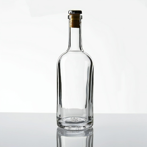 Photo bottle of vodka on a white background with reflection studio shot