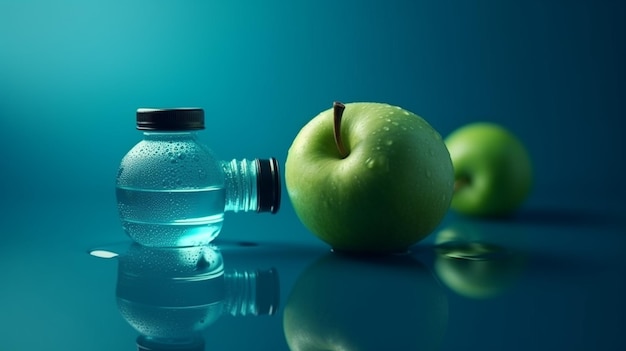 水のボトルとリンゴの生成 AI