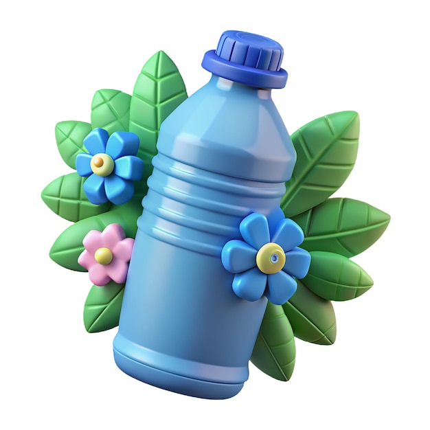 Photo a bottle of water with flowers and leaves the idea is to recycle old plastic bottles think green paper illustration and 3d paper