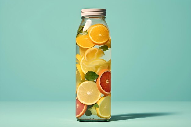 A bottle of water with fruit