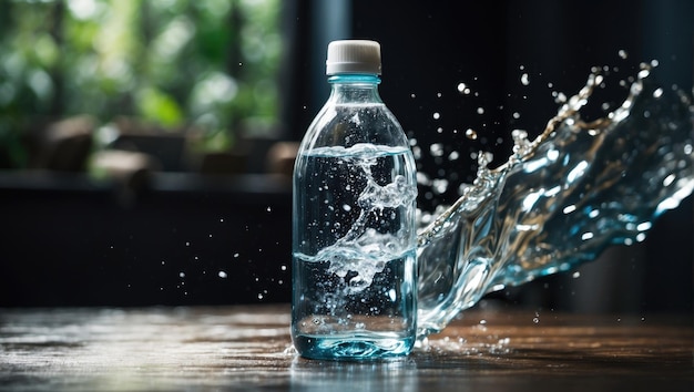 Photo a bottle of water with a splash of water on it