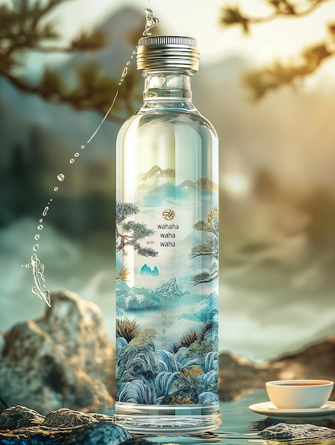 a bottle of water with the words  sea  on it