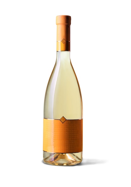 Bottle of white wine on white background