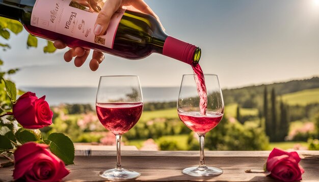 a bottle of wine being poured into a glass