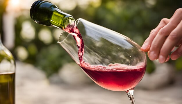 a bottle of wine being poured into a wine glass