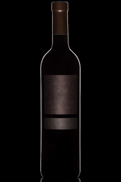 Photo bottle of wine on a black background illuminated by the outline